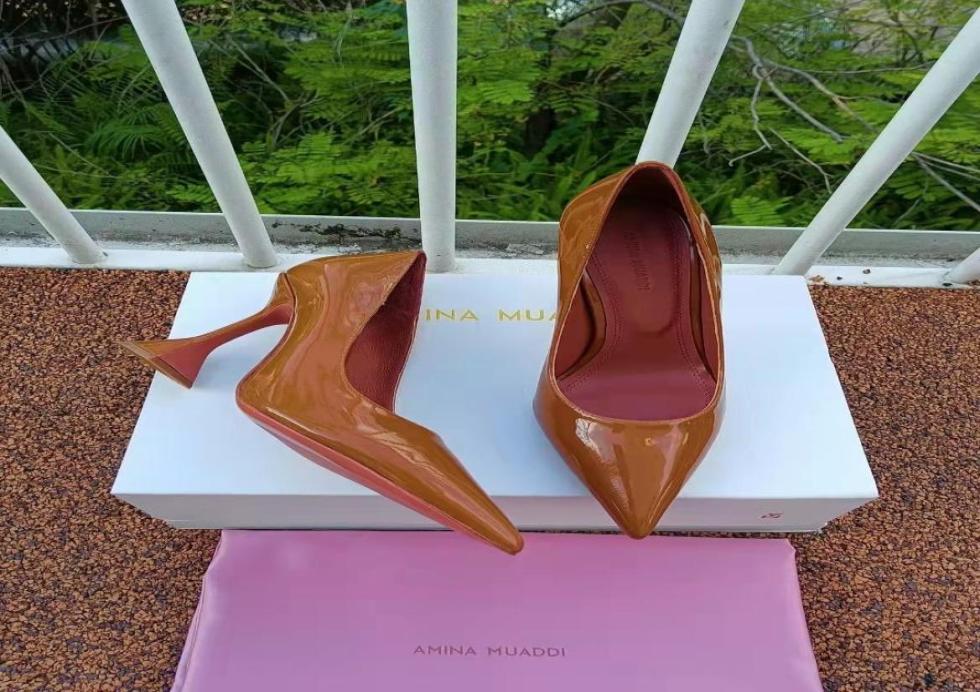 

Fashion Season Shoes Amina Italy Ami Pumps Muaddi Begum 95 Brown Patent Leather Pyramid High Heel Pointed Toe8125062, Red