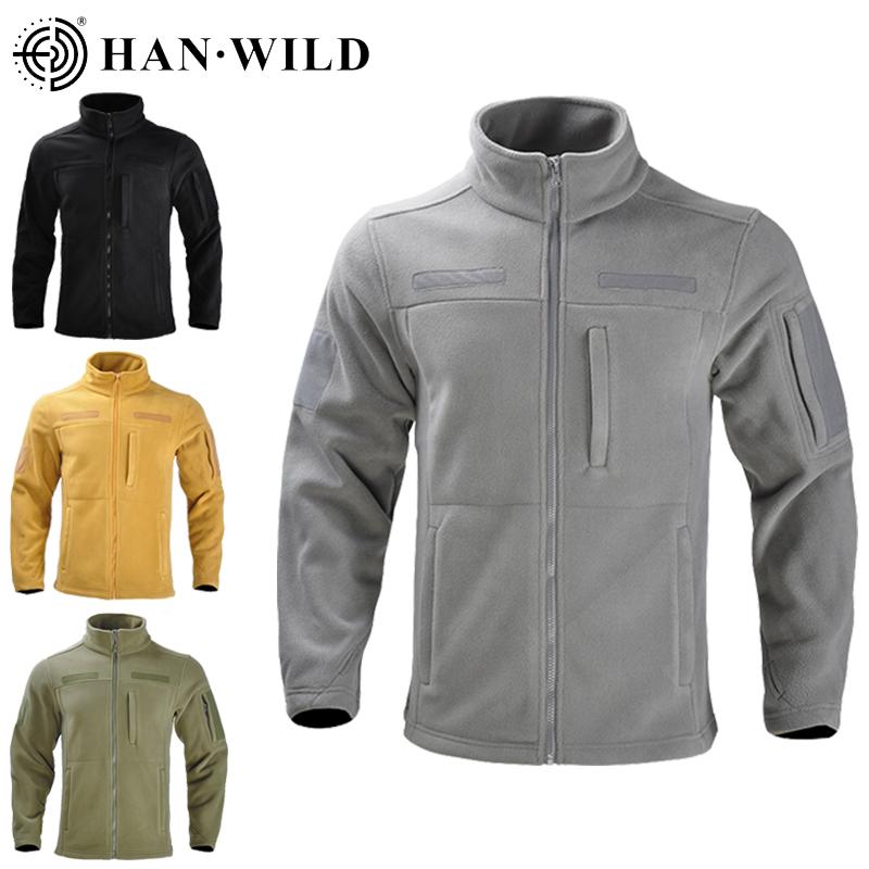 

Hunting Jackets HAN WILD Tactical Training Fleece Jacket Outdoor Camping Clothing Lapel Men Coat Sport Clothes Solid Color Windbreaker Unise, Black