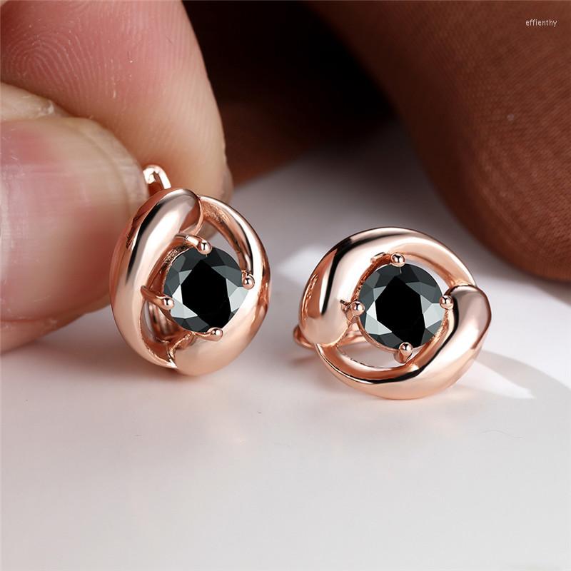 

Hoop Earrings 6MM Round Black Stone Vintage Fashion Rose Gold Color Multicolor For Women Wedding Jewelry Birthday Gifts