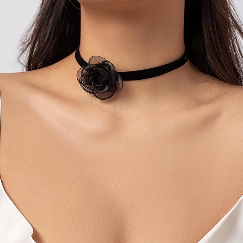 

Choker PuRui Y2K Simple With Flower Short Necklace For Women Jewelry On The Neck Rope Chain Tulle Charm Necklaces Collar Goth