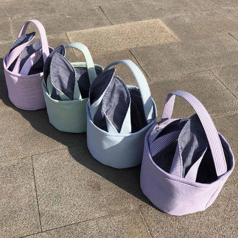 

Shopping Bags 10PCS Seersucker Easter Kids4 Colors Ear Tote Handbags Basket Toy Gift Candy Party Supplies For Boys And Girls, Blue