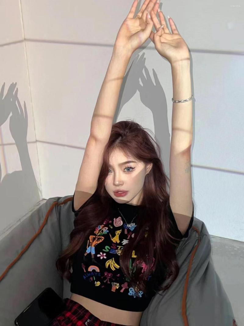 

Women' T Shirts Graphic Cute Cartoon Print Crop Top Cotton T-Shirt Summer Black Cropped Shirt Women Cloth Harajuku Korean Grunge Aesthetic