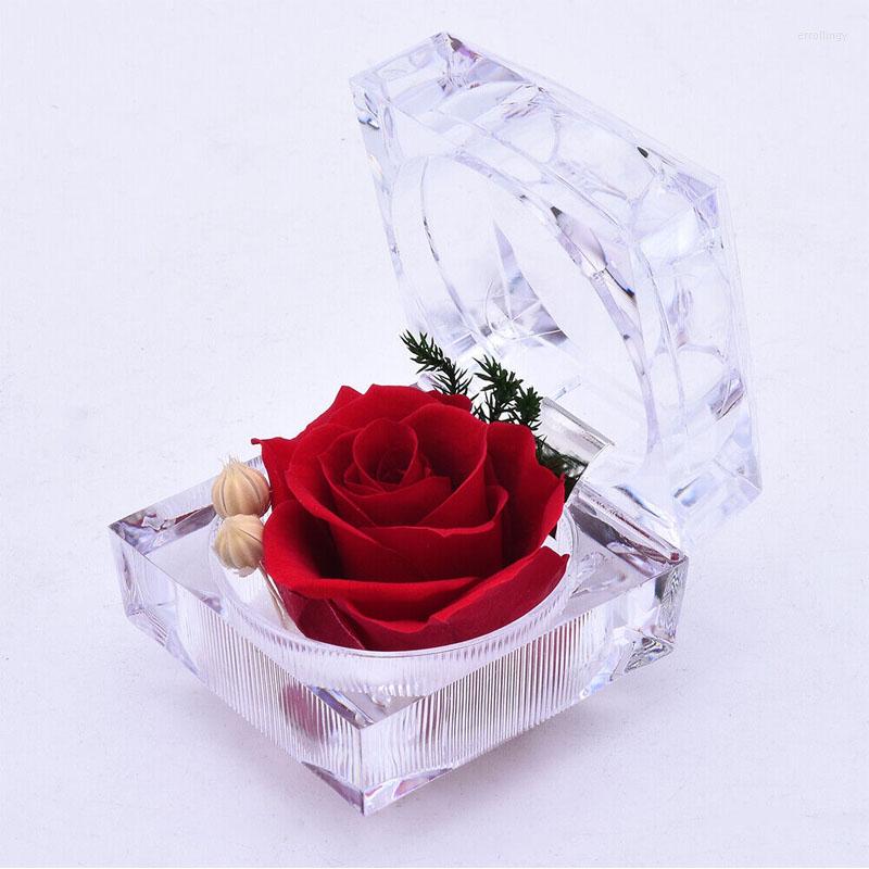 

Jewelry Pouches Box Eternal Real Flower Preserved Rose Valentine's Anniversary Glass Decorations Crystal Wedding Birthday Gifts