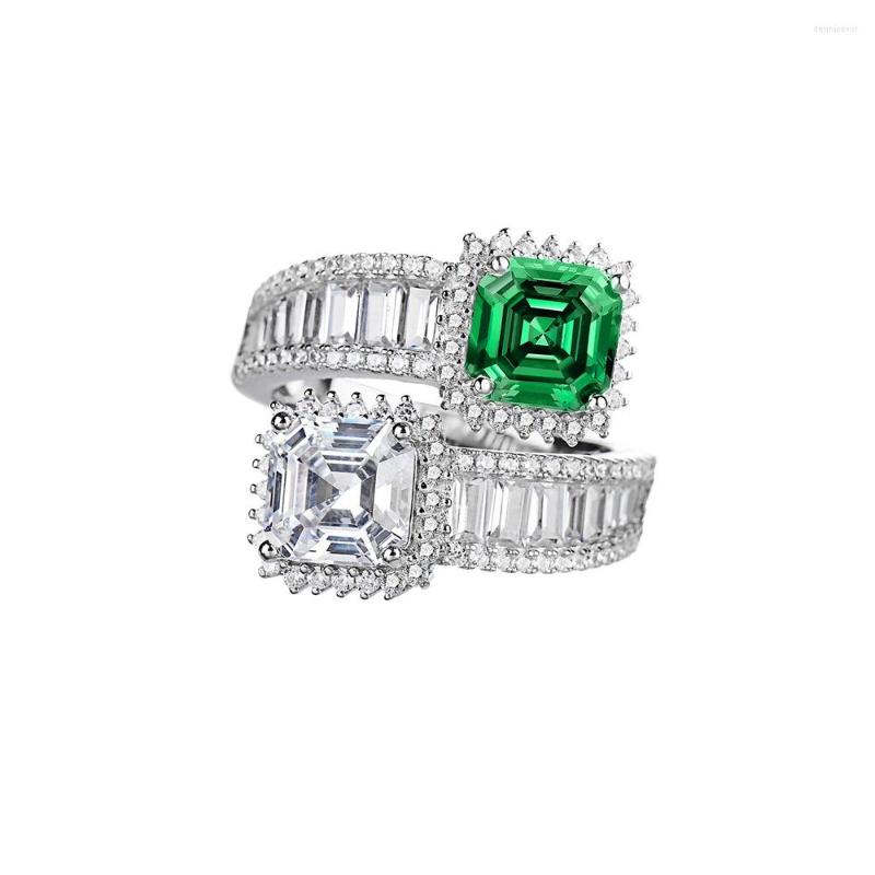 

Cluster Rings Green Gem Original Arrivals Asche 7 Synthetic Gemstone Ring Female 925 Sterling Silver Diamond Ornament
