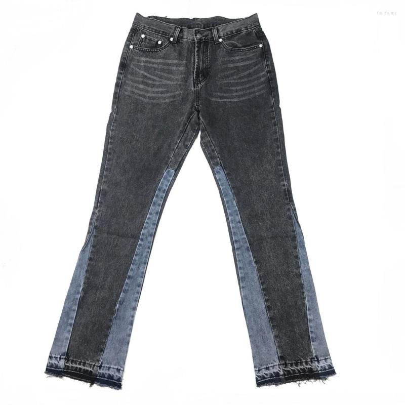 

Men's Jeans Men Vintage Washed Black Slim Deconstructed Flared Trousers Streetwear