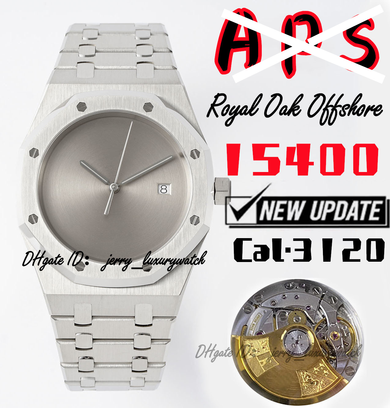 

APS Luxury 1017 Men's Watch 15400 modified 41* 9.8mm fine ground case strap delicate brushed removable head grain, Only box.no watch