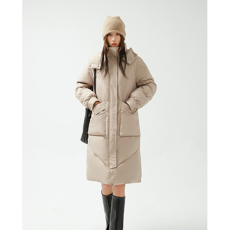 

Leather Women Khaki Down Clothes Medium And Long Casual Windproof Warm Baggy Hooded Straight Coat Fashion Puffer Padded Outwear Winter, Black