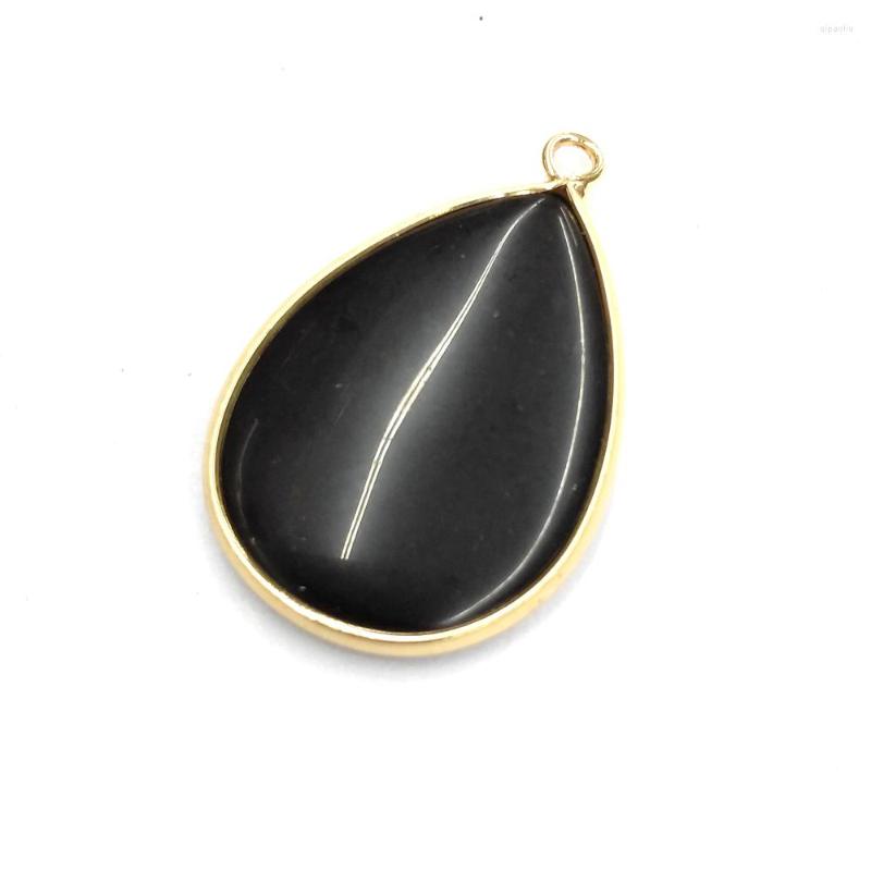 

Pendant Necklaces Natural Stone Gem Drop Shape Tiger Eye Black Agate Handmade Crafts DIY Necklace Bracelet Accessories For Woman 22x34mm