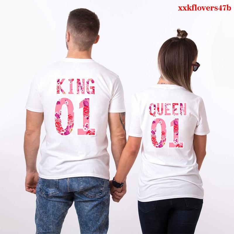 

Women's T Shirts Pink Floral Numbers Zero One Graphic Couples Matching Harajuku Shirt Women Summer Top Lovers Couple Clothes, Wt-xxkflovers47g-4