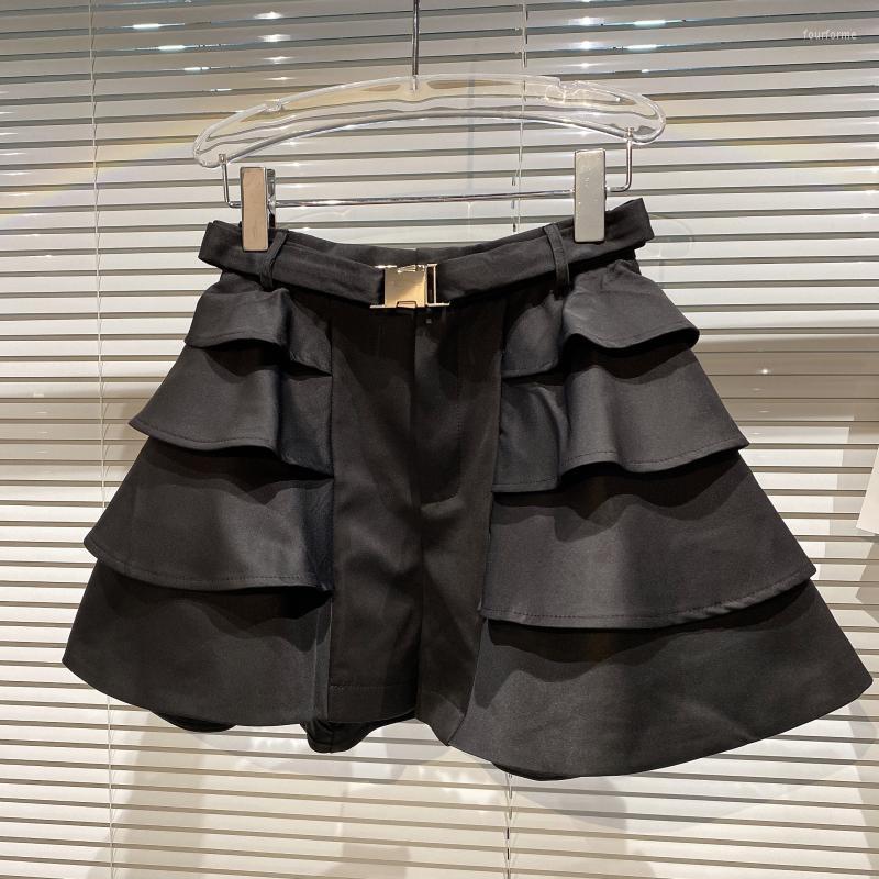 

Women' Shorts European Summer Temperament Metal Buckle Belt Multilayer Cake Skirt Lace Women Fashion Streetwear 2023, Black