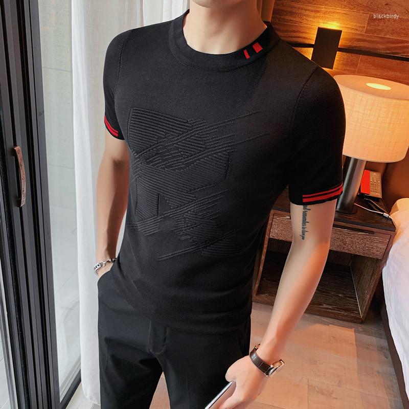 

Men's T Shirts 2023 Men's Summer High Quality Knitted Short Sleeve T-shirt Fashion Slim Fit Pullover Male Casual S-4XL, Black