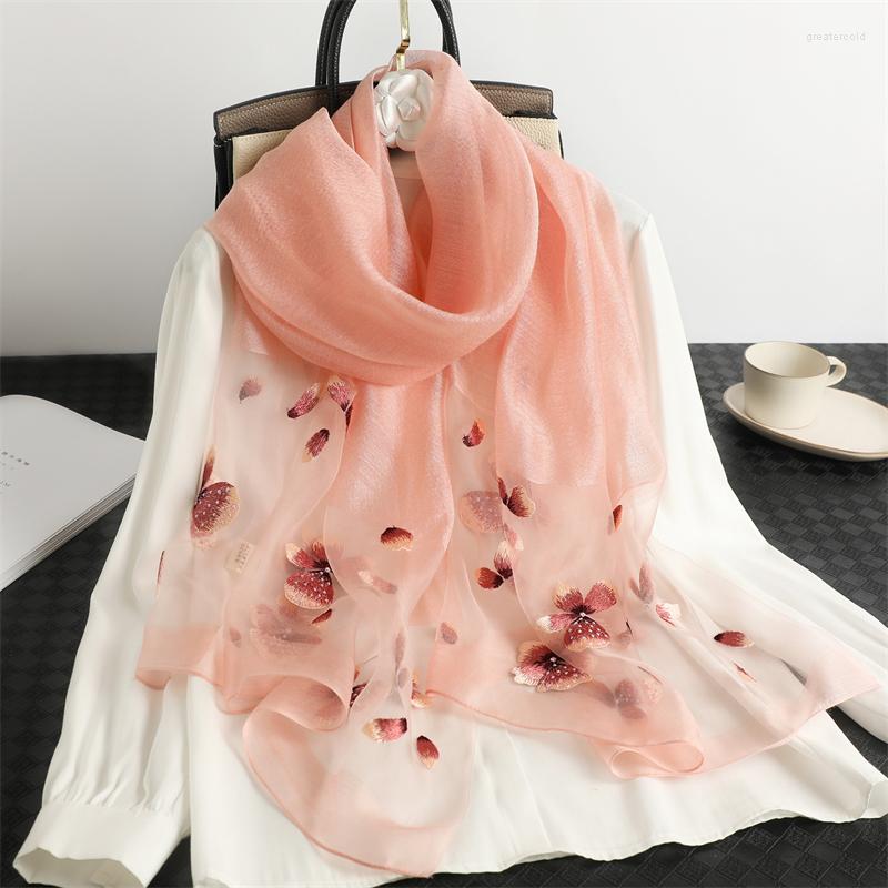 

Scarves 2023 Women Silk Wool Scarf Luxury Embroidery With Diamond Shawls Wraps Femal Floral Head Hijab Bufanda Beach Stoles Neck