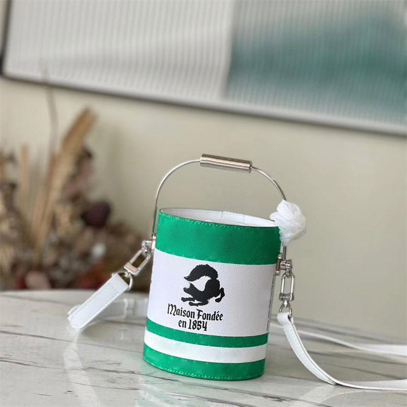 

New Bucket Bags Paint Can Women Designer Handbags Fashion 5 color Letters Leather Soft Drawstring Men Sports Cover Metal Handle Sport Style Removable Strap bag