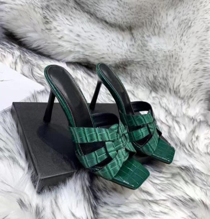 

Super nice slim highheeled slippers thick fruit color luxury crocodile leather women039s heels 8cm sexy 35427597092, Black
