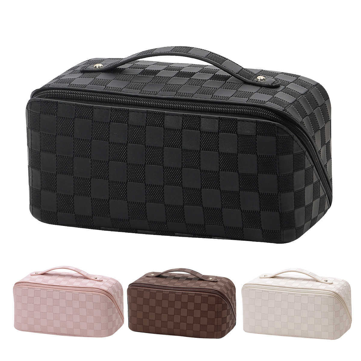 

Checkerboard Makeup Bag, Organ Pillow Bag, Women's PU Leather New Wash Bag, Large Capacity, Multi function, Advanced 230420, It's midnight