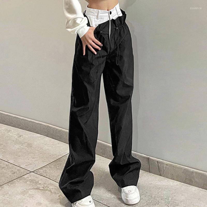 

Women' Pants Women Straight Patchwork 2023 Fashion Fall Winter Y2k Clothes Vintage High Waist Drawstring Streetwear