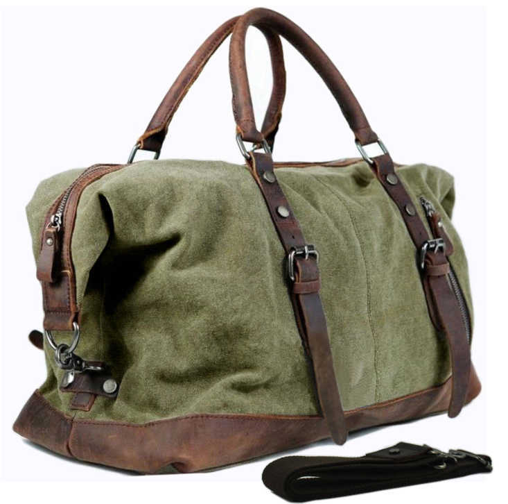 

Vintage military Canvas Leather men travel bags Carry on Luggage bags Men Duffel bags travel tote large weekend Bag Overnight 230420, Army green
