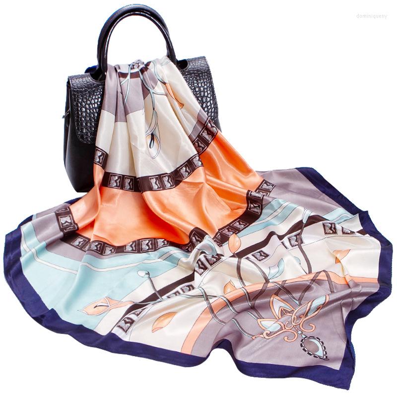 

Scarves Silk Scarf Female Spring Model Printing 90cm Lily Flower Satin Large Square Shawl