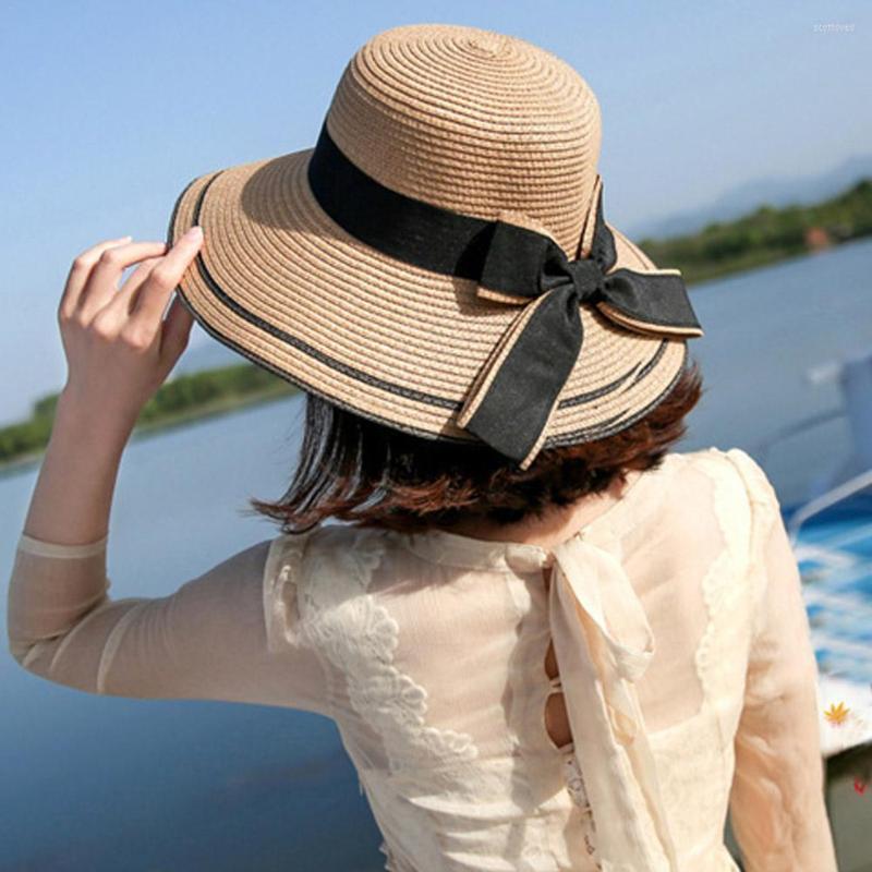 

Wide Brim Hats Bow Sun Hat Floppy Summer For Women Beach Panama Straw Dome Bucket Shade Gift, Khaki