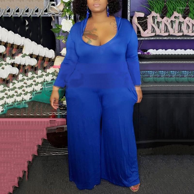 

Women's Jumpsuits & Rompers African 4xl Big Size For Large Women Hooded Loose Solid Full Sleeve Causal 2023 Spring Clothes, Blue jumpsuits