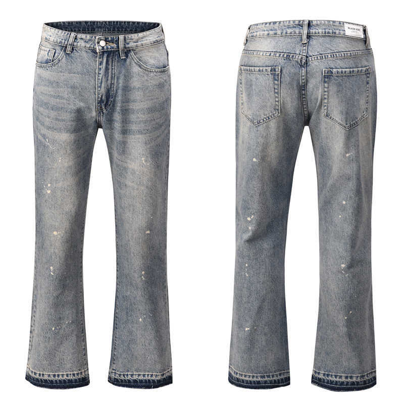 

Designer Clothing Denim Pants High Street Galleryes Depts Same Basic Wash Micro Trumpet Jeans Men's Trend brand Floor Sweeping Loose Pants Hip hop Trousers, Wash blue