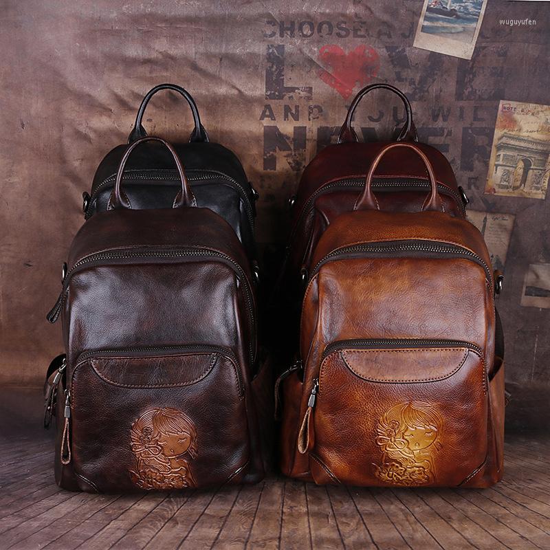 

Backpack 2023 Women Genuine Leather Vintage Woman Bag School Bags For Teenage Girls Backpacks, Retrobrown