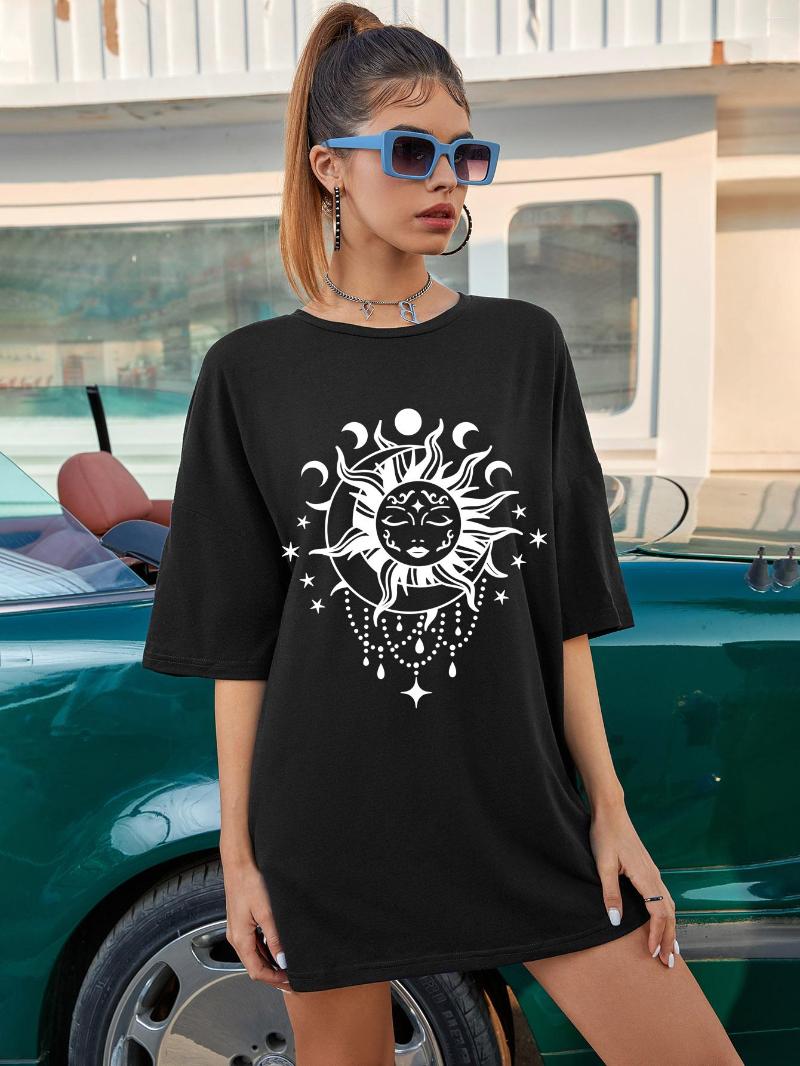 

Women's T Shirts Sun And Moon Oversized Tshirt Retro Women Graphic Tee Shirt, Pink-black text