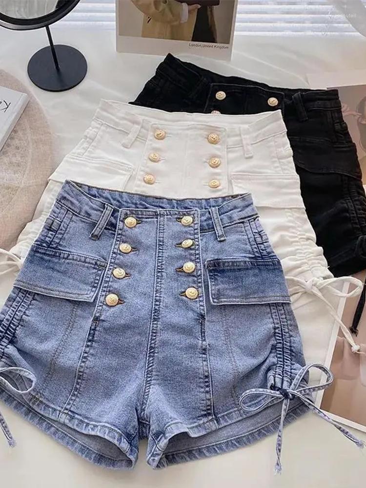 

Women' Shorts High Waisted Drawstring Denim For Women 2023 Summer Korean Double Breasted Versatile Fashion A-line Wide Leg Pants, Black