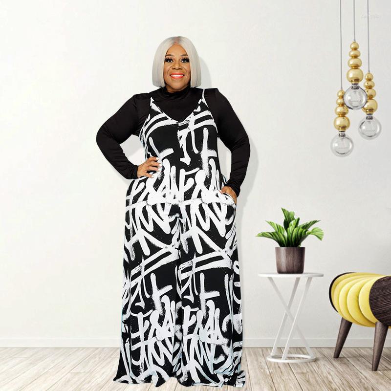 

Pants Plus Size Women's Clothing 2023 Summer Fashion Casual Suspenders Irregular Graffiti Ladies Jumpsuit XL-5XL Oversized