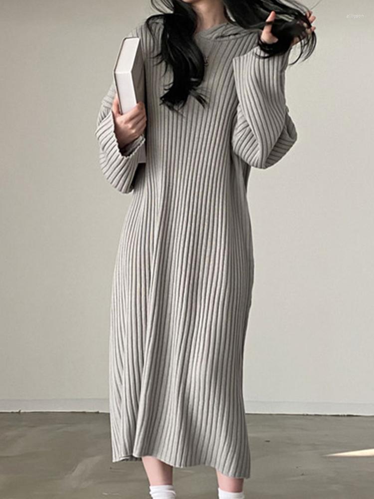 

Casual Dresses Sister Fara Hooded Knit For Women's Long Sleeve Pullover Spring Autumn Female Loose Knitting Ankle-Length Dress, Beige