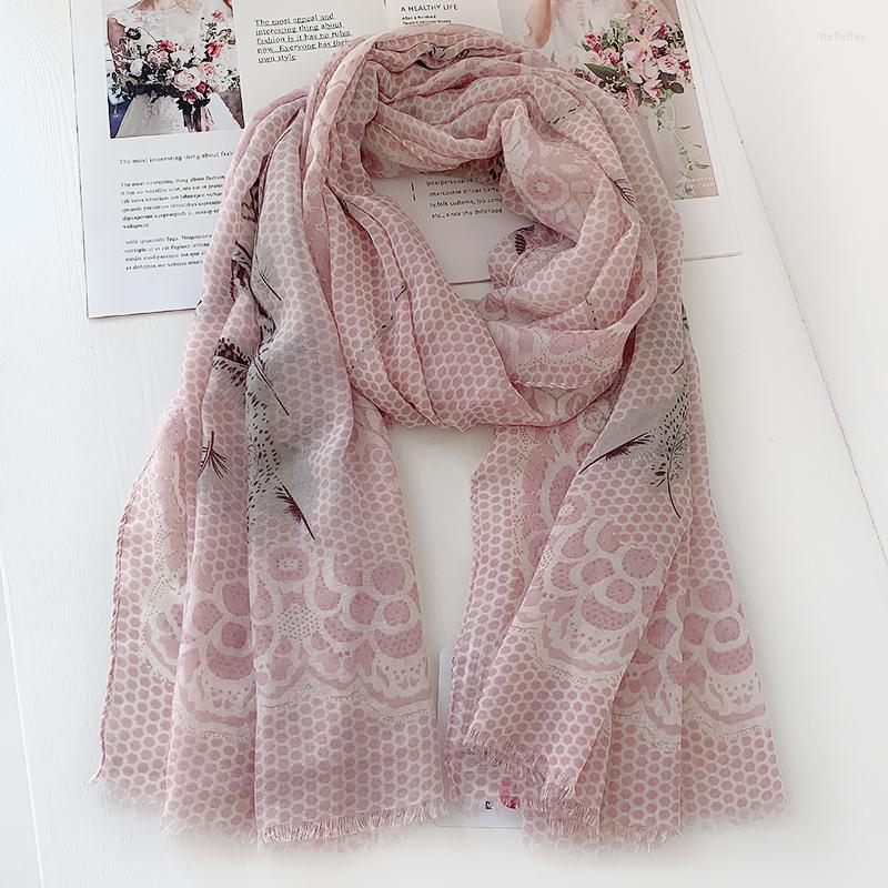 

Scarves 2023 Feather Print Fringe Shawls Long Beach Soft Viscose Dot Wrap Scarf Hijab