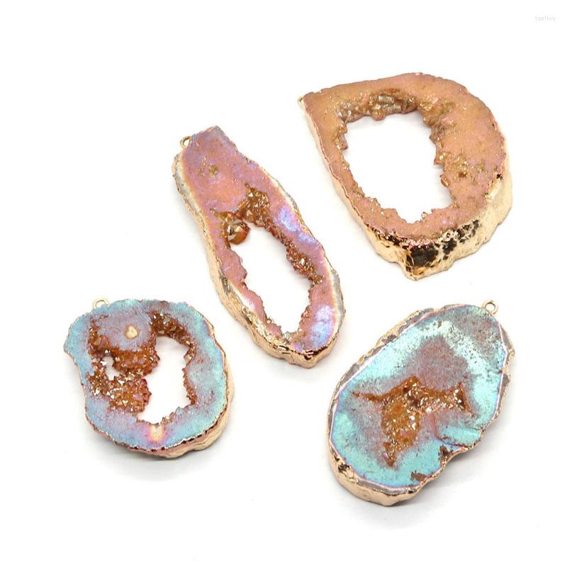 

Pendant Necklaces Natural Stone Irregular Color Plated Crystal Charm Making Necklace DIY Earring 30-65mm Boutique Ladies Party Accessories