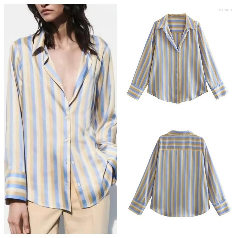 

Women's Blouses 2023 Spring Women's Clothing With Foreign Style And All-match Loose Thin Striped Silk Satin Texture Drape Shirt, Multicolor