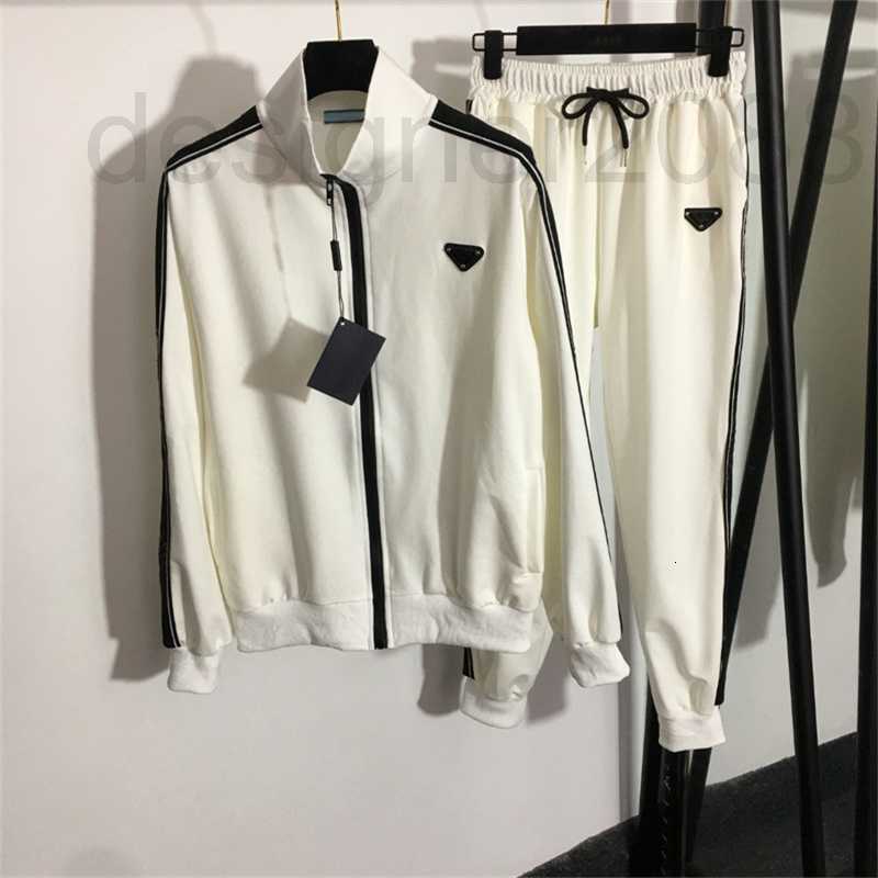 

Women' Tracksuits Designer Two Piece Pants Casual Sports Suit Set Triangle Cotton Fabric Comfortable High Quality Outfit Autumn Long Sleeve HRS9, White