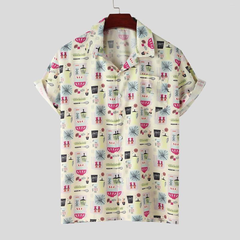 

Men's Casual Shirts Floral Short-Sleeved Men's Size Shirt Printed Men Harjauku Beachwear Holiday Art 3d Digital Print, White