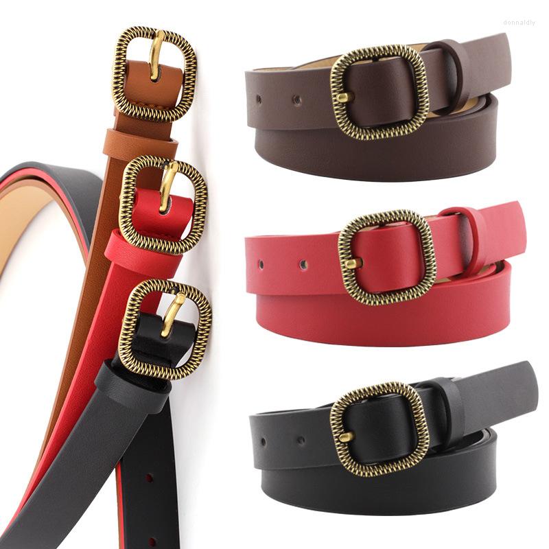 

Belts Women's Retro Square Buckle Belt Strap Thin Black White Red Brown PU Leather For Women Dress Pants Pasek Damski GirdleBelts