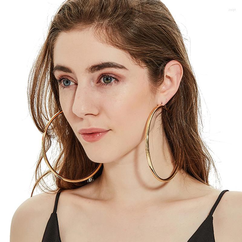 

Hoop Earrings Bride Luxury 12cm Round Metal Pipe For Women Statement Oversize Big Gold Color Fashion Wedding Jewelry