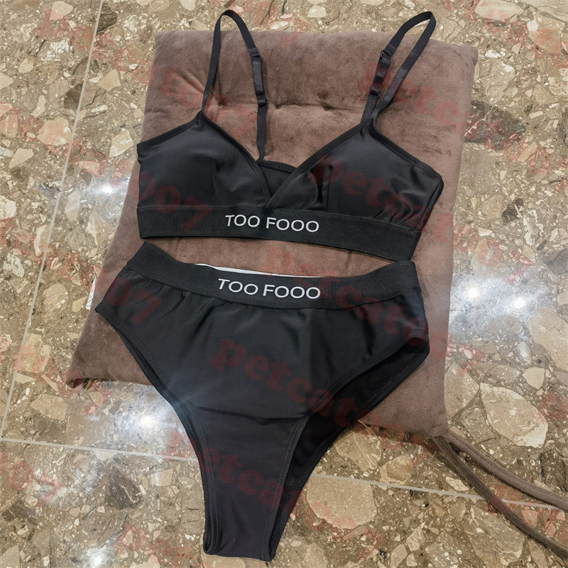 

Classic Black Bikini Letter Logo Swimwear Womens Suspender Bra Charm V Neck Swimsuit