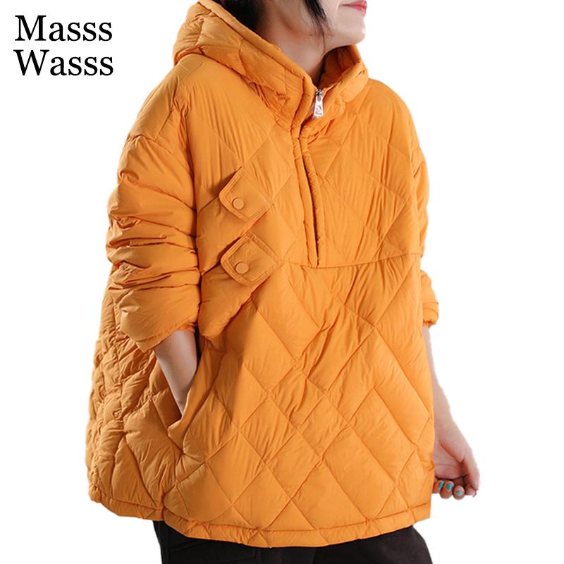 

Parkas Masss Wasss 2021 Winter Womens Loose Casual Duck Down Jacket European Style Solid Hooded Design Padded Parkas Vintage warm Coat, Black