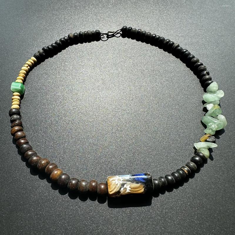 

Chains 1pcs/lot Himalayas Mystery Antique Pendant Glass Bead Necklace Agate Ox Bone Beads Diy Ancient Ornaments