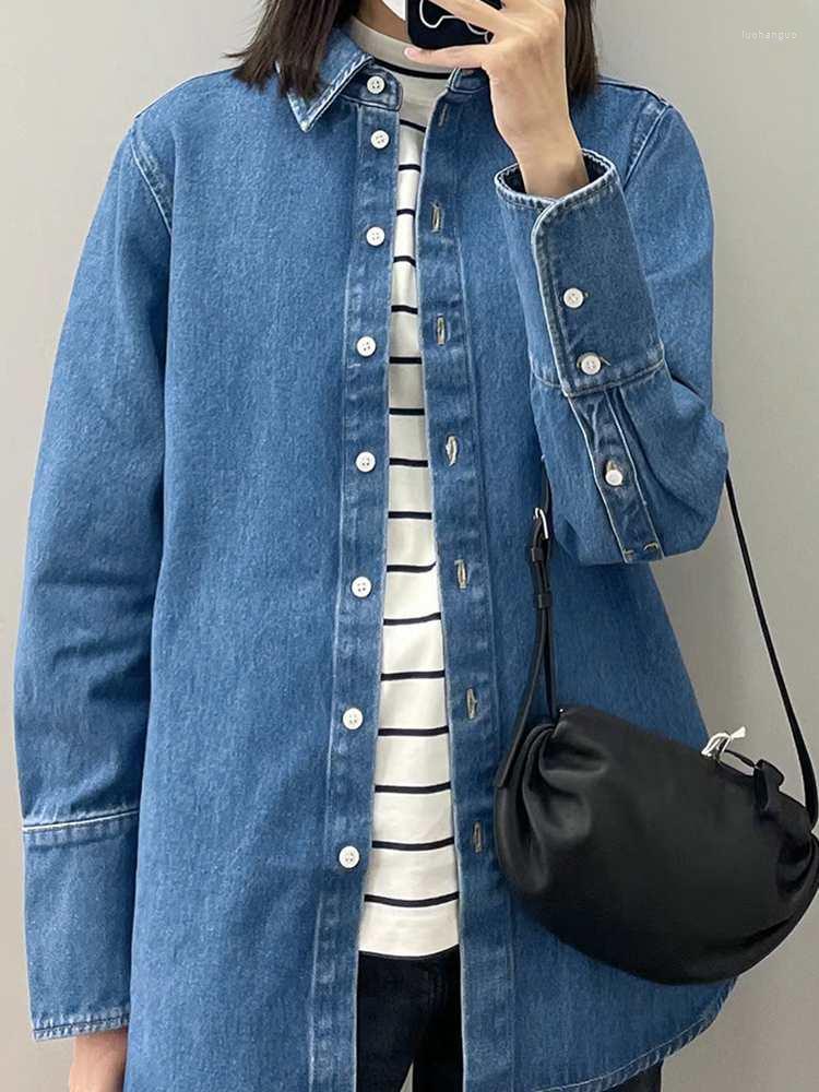 

Women's Blouses 2023 Spring Ladies Casual Cotton Workwear Structure Denim Shirt, Denim blue