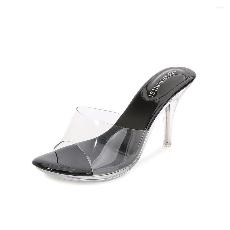 

Dress Shoes High Heels Women Platform Slides Open Toe Summer Transparent PVC Stiletto Sexy Lady Sandals Slippers, Black