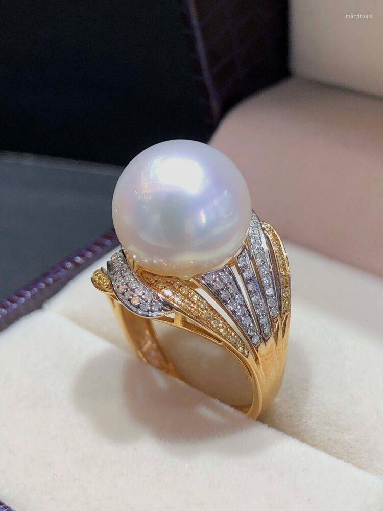 

Cluster Rings Gorgeous HUGE 11-12mm Natural Round South Sea WHITE Pearl Ring 925s.