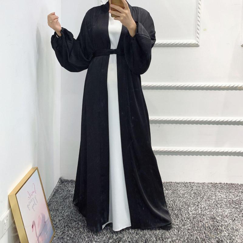 

Ethnic Clothing Eid Open Abaya Kaftan Ramadan Solid Dress Abayas For Women Puff Sleeve Hijab Robe Caftan Marocain Muslim Jilbab Islam