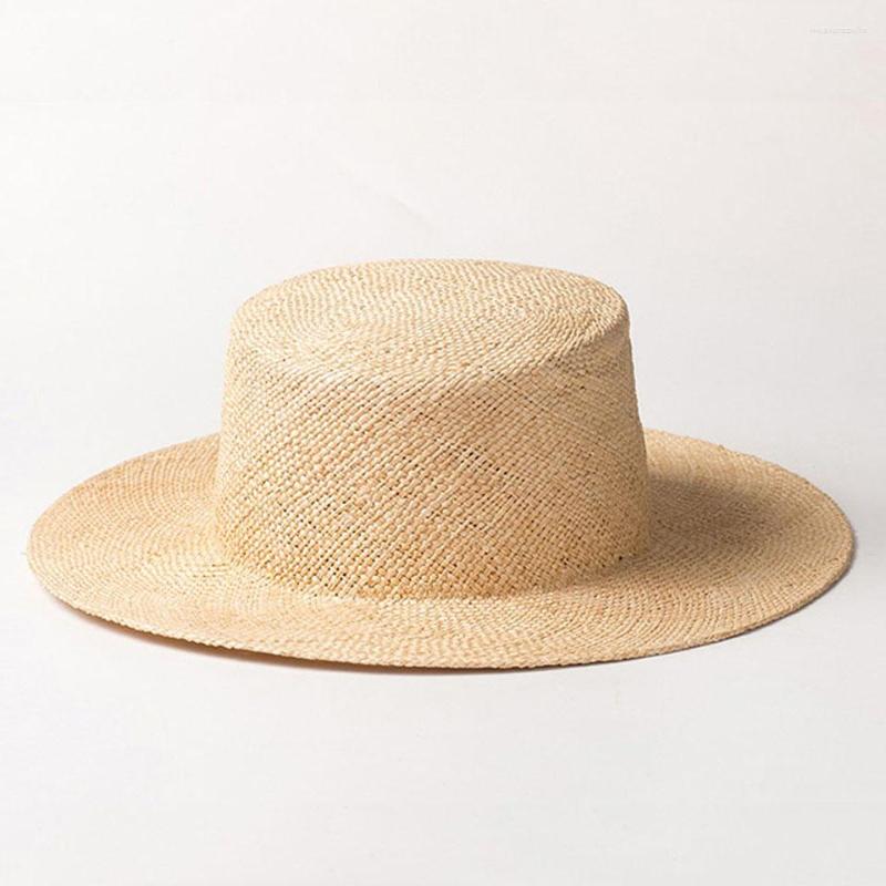 

Berets Women Summer Sun Hats Handmade Top Quality Skin-friendly Treasure Straw Hat Gilrs High Natural Panama Beach Ca, F100-1