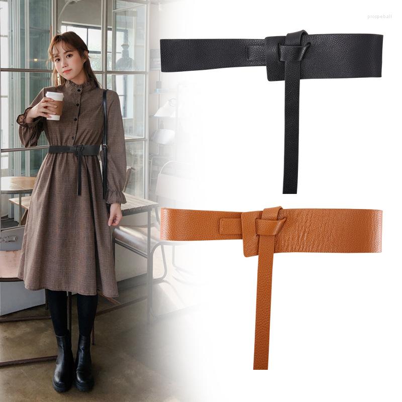 

Belts Soft Cowhide Wide Women's Belt For Ladies Overcoat Suit Sweater Decoration Knotted Black Camel Red Luxury Designer