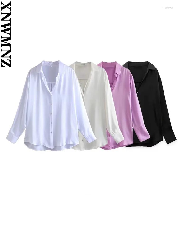 

Women's Blouses XNWMNZ 2023 WomenFashion Drape Satin Shirts Female Casual All-match Long Sleeves Office Ladies Chic Blouse, Beige