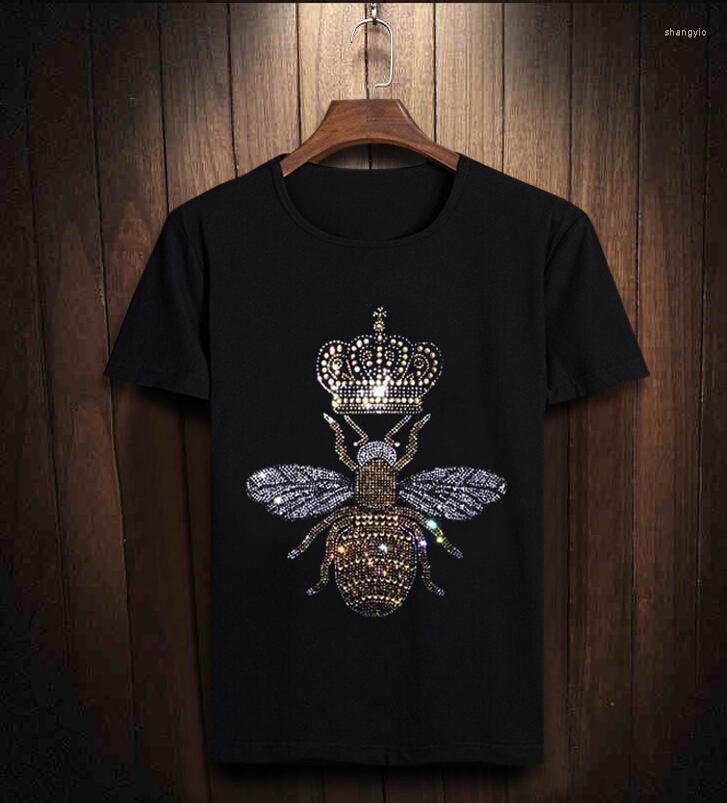 

Men's T Shirts Summer Pure Cotton Ice Silk Bee Crown Drill T-shirt Fashion Compassion Short-sleeved Young Tshirt, White