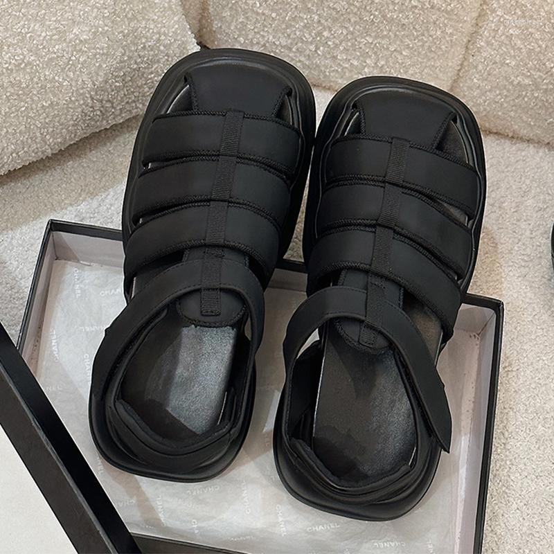 

Sandals Summer Fashion Women Platform 2023 Flats Rome Shoes Square Toe Casual Slippers Sport Walking Femme Zapatos, Black