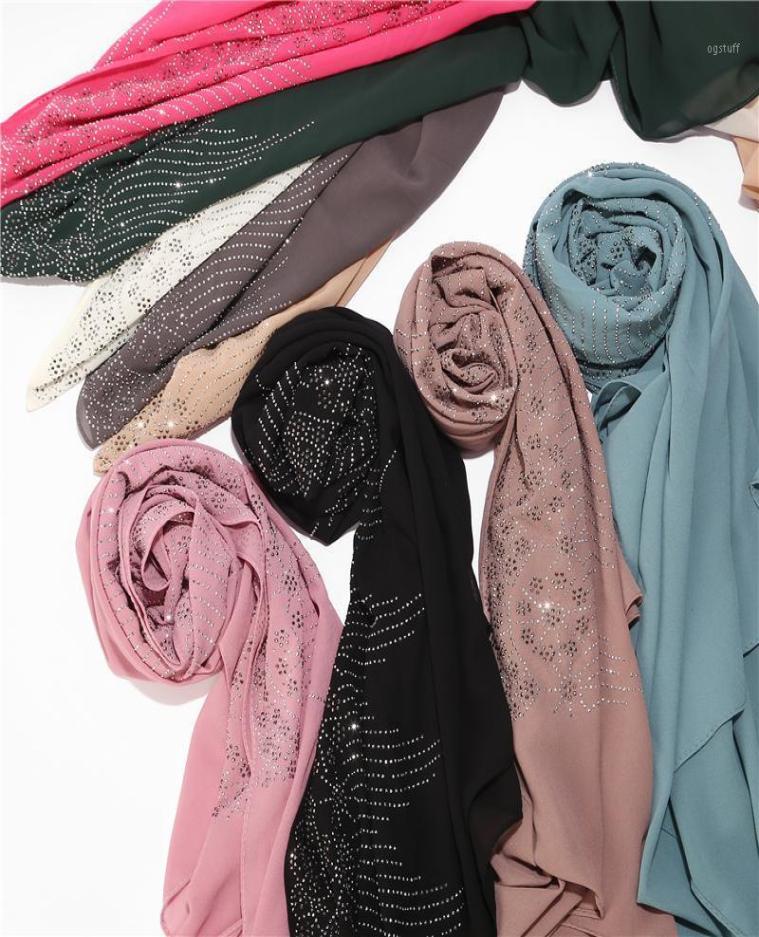 

Scarves Fashion Women Bubbles Chiffon Scarf With Diamond Studs Pearls Plain Shawls Wraps Solid Color Muslim Hijab6262441
